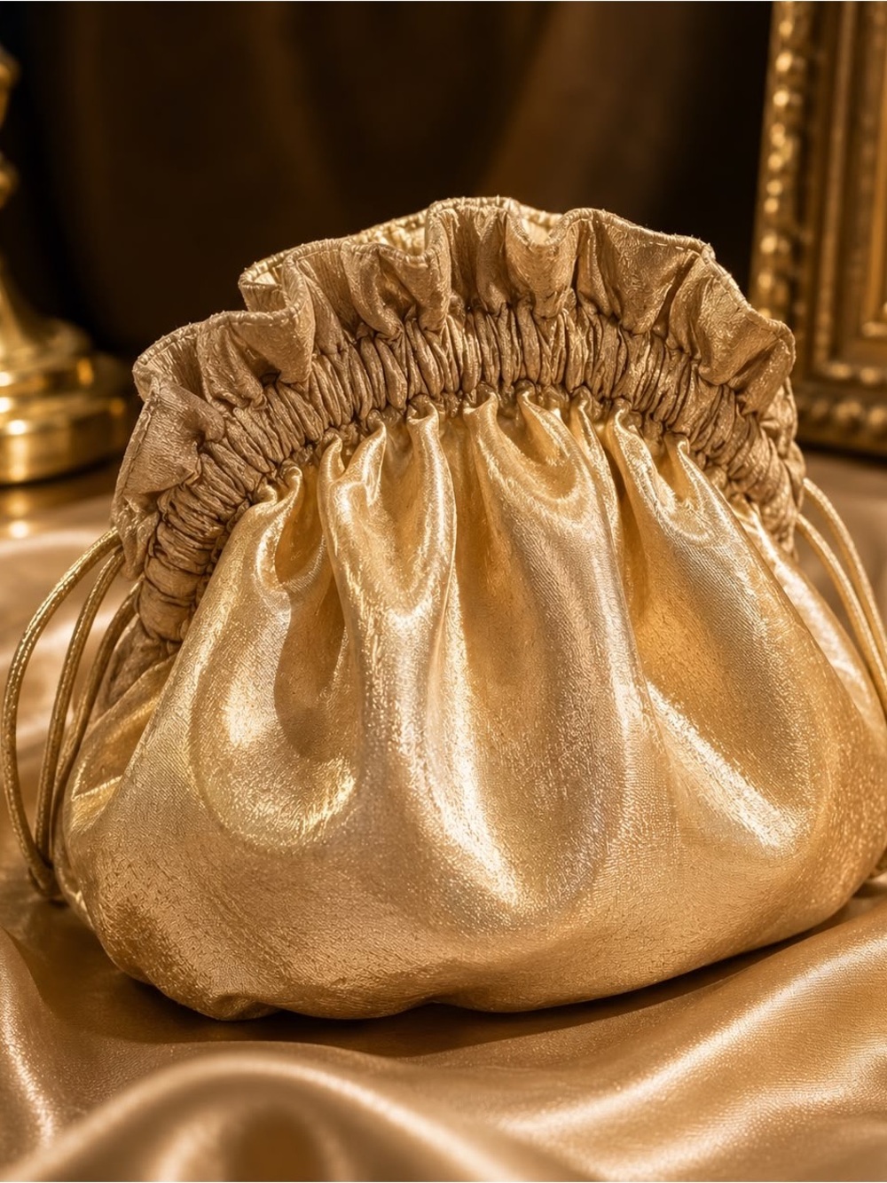 Vintage Grace Chuang Gold Metallic Ruffle Evening Bag NWOT